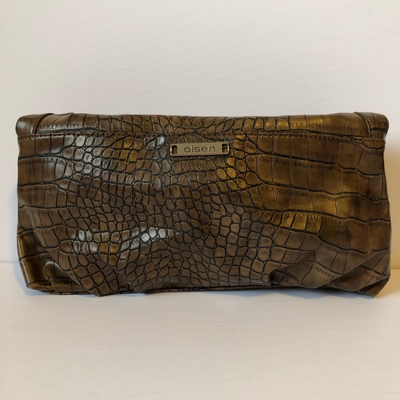 OLSEN Europe brown faux croc magnetic clutch EUC - Picture 2 of 7